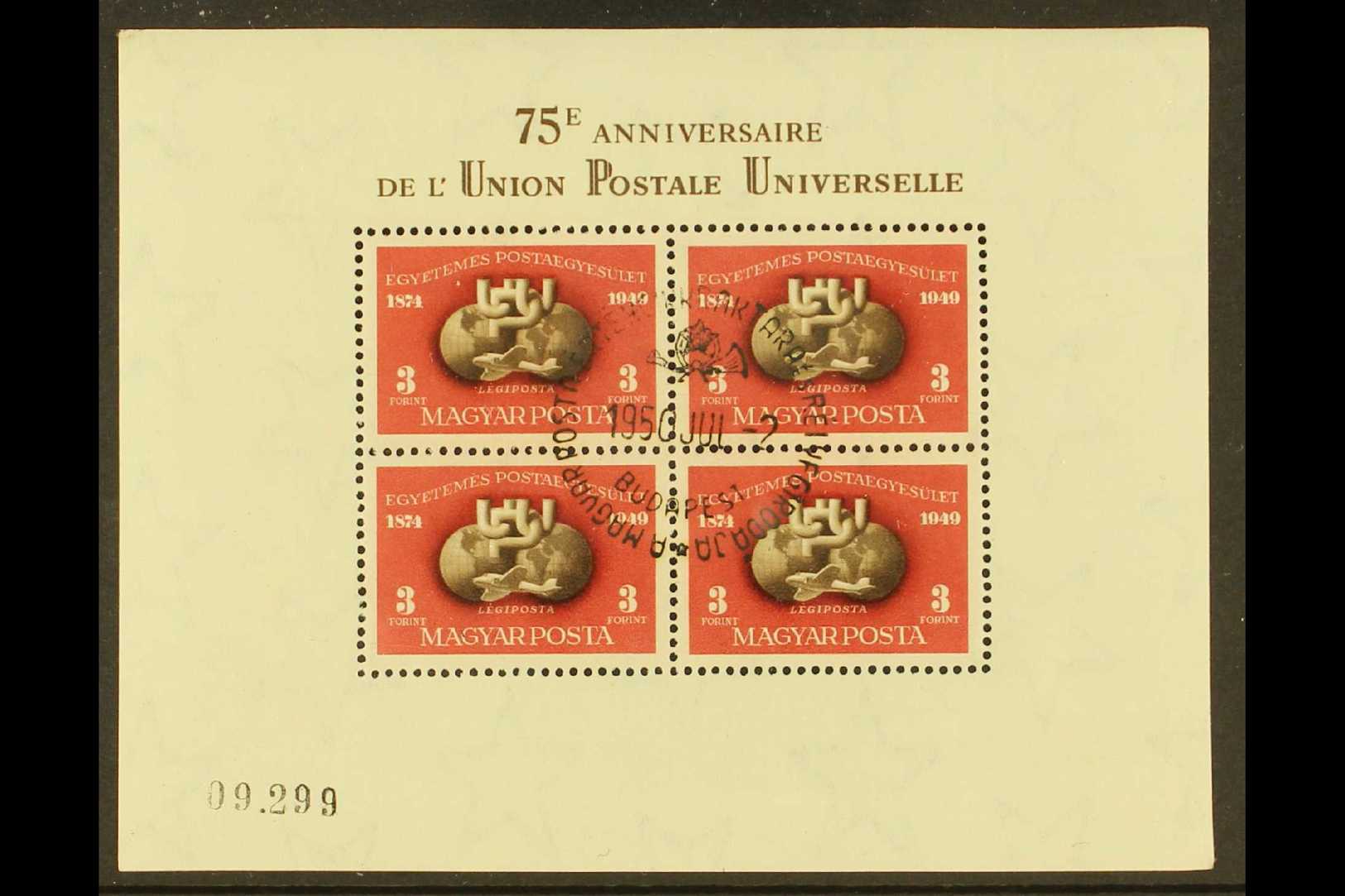 6515 1949-50 Universal Postal Union Perf Mini-sheet (Michel Block 18 A, SG MS1072), Very Fine Used With Special First Da - Other & Unclassified