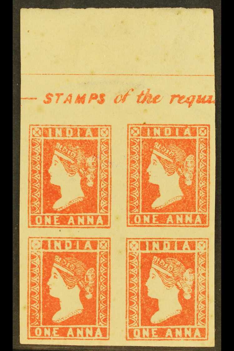 6522 1854-55 1a Dull Red, Die II, SG 14, Upper Marginal BLOCK OF FOUR, Fine Unused, Minor Tone Specks.  For More Images, - Other & Unclassified