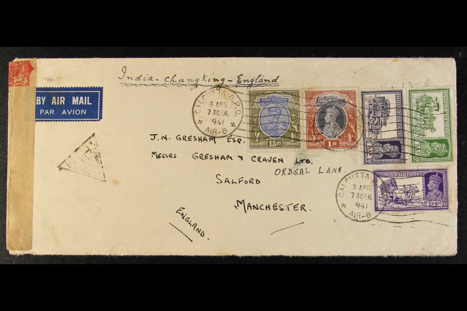 6534 1941 (3 Apr) Commercial Flown Cover To England, With Censor Label And Cachet, Bearing KGVI Definitive Range To 1R P - Other & Unclassified