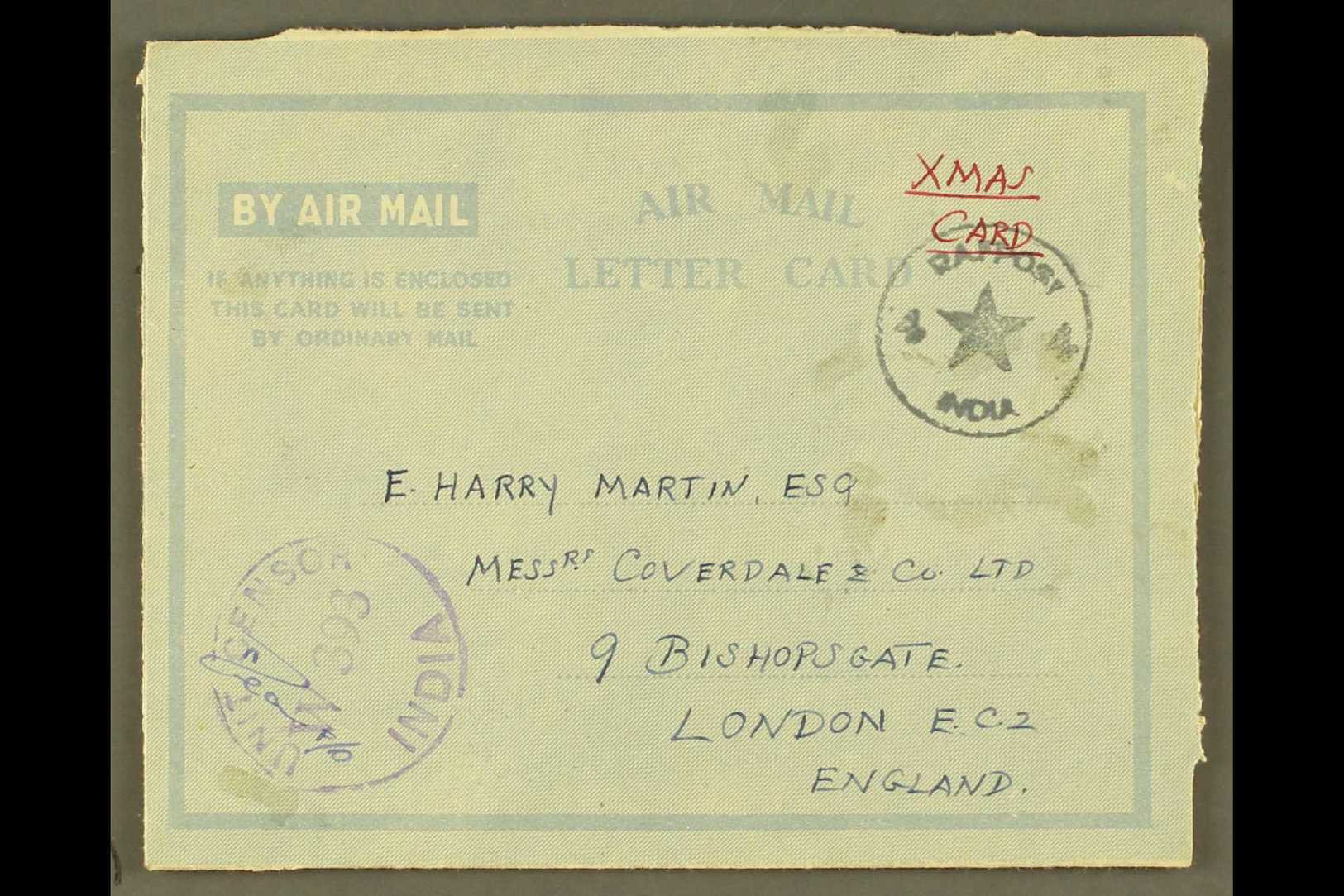 6540 1943 BRITISH MILITARY FORCES CHRISTMAS AEROGRAMME (Kessler 187) With Unlisted Manuscript "Xmas Card", With Pictoria - Other & Unclassified