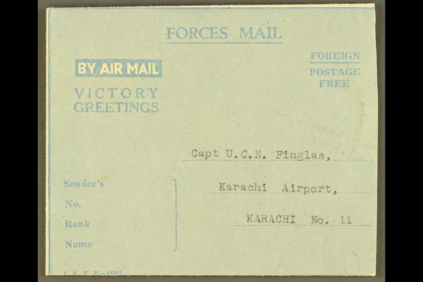6553 1946 BRITISH MILITARY FORCES VICTORY AEROGRAMME (Kessler 196) "Foreign Postage Free" With Pictorial Design Showing - Other & Unclassified