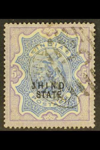 6591 JIND 1886-99 5r Ultramarine And Violet, SG 35, Very Fine Used, One Short Perf At Right. For More Images, Please Vis - Other & Unclassified