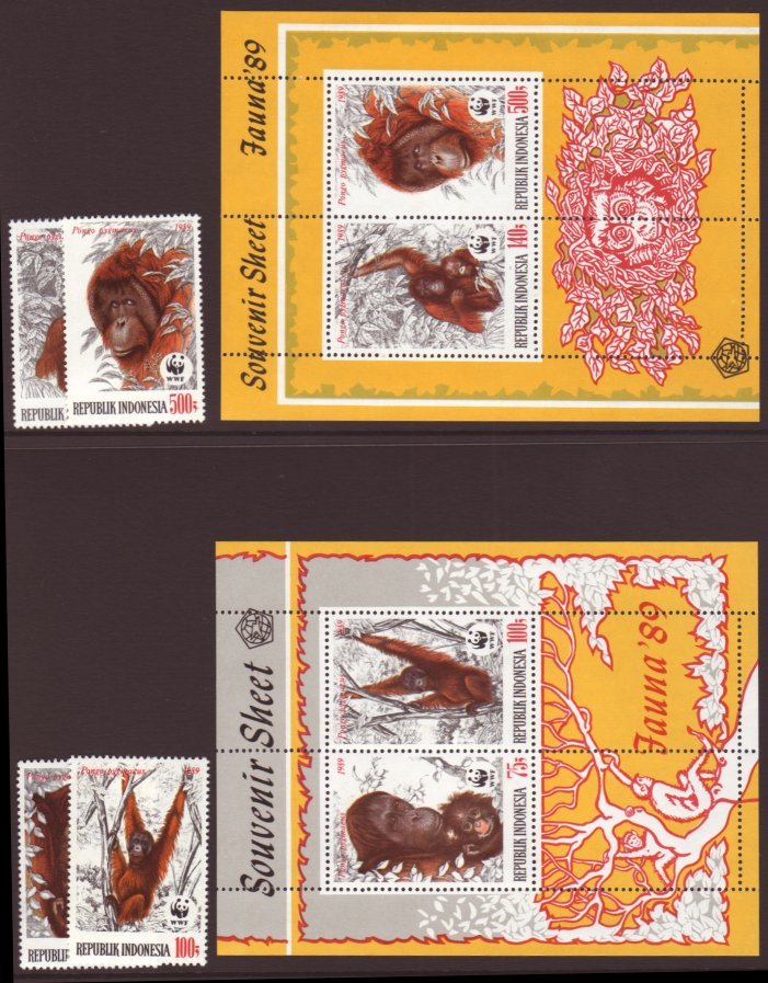 6604 1989 Endangered Animals Complete Set & Both Mini-sheets, SG 1920/23 & MS1924, Very Fine Never Hinged Mint, Fresh. ( - Indonesia