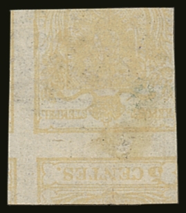 6671 LOMBARDY VENETIA 1851 5c Yellow Ochre Variety "Doubly Printed, Upside Down, On Reversed Side", Sass 13, Cat &euro;1 - Unclassified