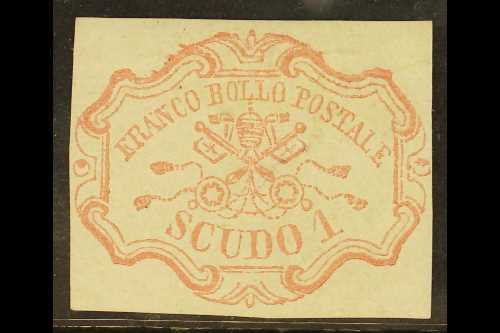 6682 PAPAL STATES 1852 1scudo Rose Carmine, Sass 11, Superb Mint, Full Og. A Fabulous Stamp With Good Clear Margins All - Unclassified