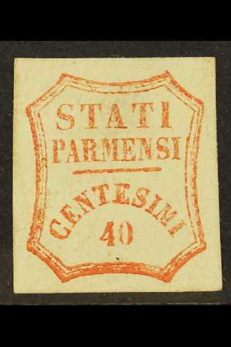 6698 PARMA 40c Vermilion , Sass 17, Superb Mint Og With Good Colour And Large Margins, Diena Certificate. Cat &euro;1100 - Unclassified