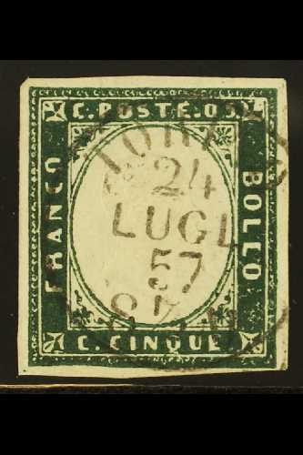 6702 SARDINIA 1857 5c Deep Myrtle Green, Sass 13Ab, Superb Used With Full Dated Cds Cancel. Scarce And Highly Attractive - Unclassified