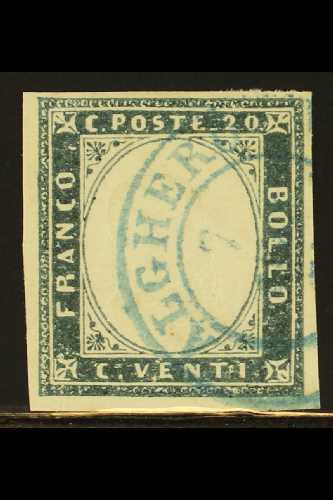 6704 SARDINIA 1861 20c Greenish Cobalt ("cobalto Verdastro") Sassone 15Dg, SUPERB USED Spectacular Example Of This Extre - Unclassified