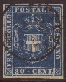6717 TUSCANY 1860 20c Deep Blue, Sass 20d, Fantastic Stamp With Deep Even Colour, Neat Central Cancel And Even Margins A - Unclassified
