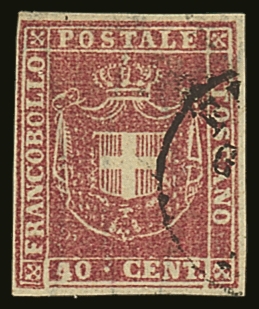 6720 TUSCANY 1860 40c Carmine Rose, Sass 21b, Superb Used With Clear To Large Margins, Neat Cancel And Rich Colour. Senf - Unclassified