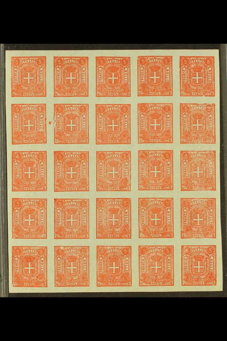 6725 1862 SPARRE ESSAY 5c Red On Grey Paper, "Savoy Arms", Gummed Without Watermark, CEI S7i, Superb Unused Sheet Of 25. - Unclassified