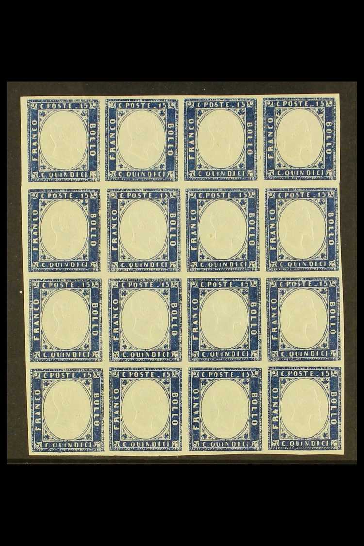 6727 1863 15c Blue Imperf, Sass 11, Superb NEVER HINGED MINT Block Of 16. Rare And Magnificent Show Piece. Raybaudi Phot - Unclassified