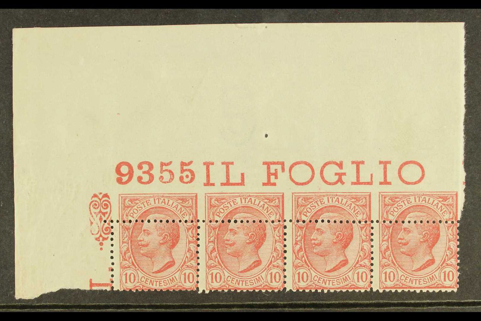 6733 1906 10c Rose - Magnificent Strip Of 4 From The Upper- Left Corner Of The Sheet Showing PERFORATIONS BADLY MISPLACE - Unclassified