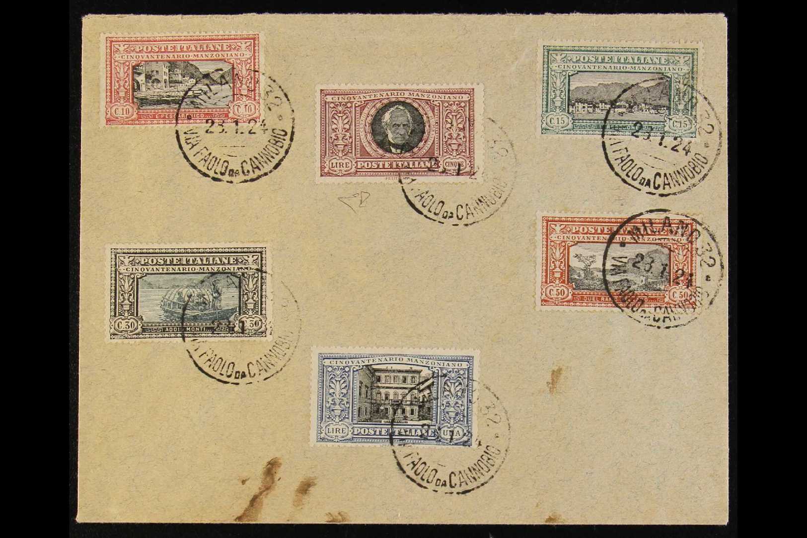 6736 1923 Manzoni Set, Sass S29, Complete Used On Cover, Cancelled With Milano 28. 1. 24 Cds Cancels (last Day Of Validi - Unclassified