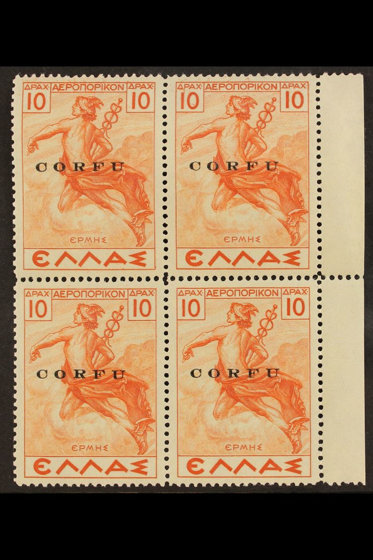 6743 CORFU 1941 10d Orange-red Air Overprint (Sassone 8, SG 28), Fine Never Hinged Mint Marginal BLOCK Of 4, Fresh. (4 S - Unclassified