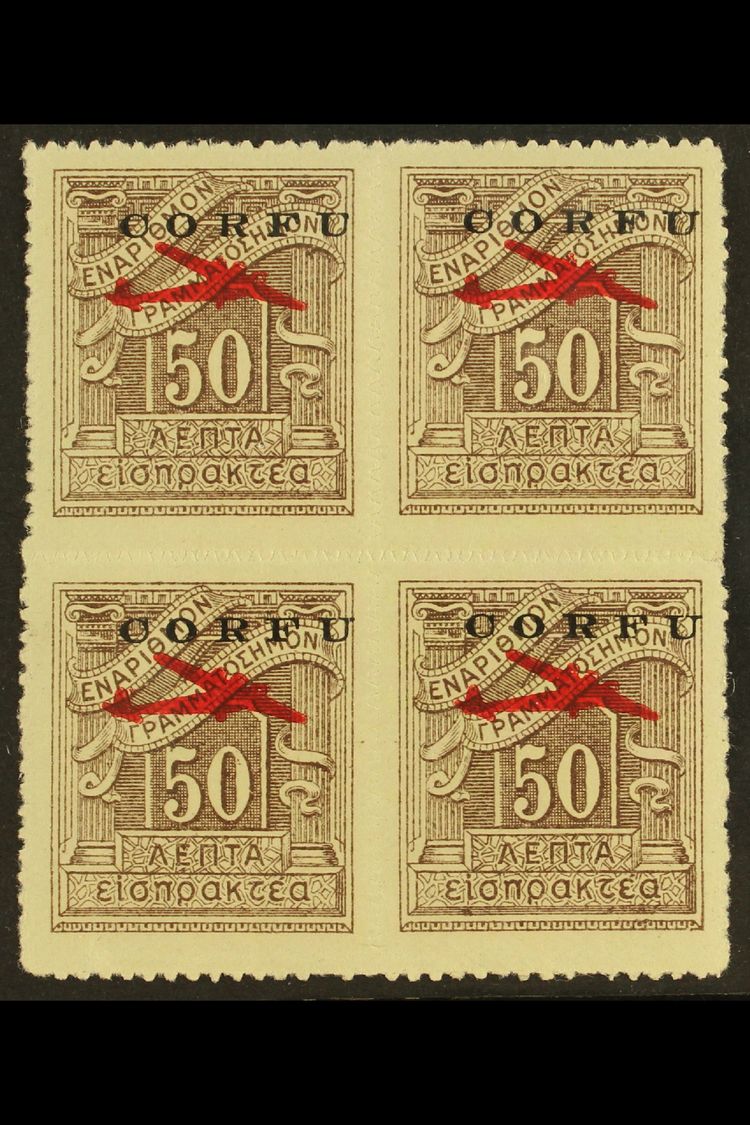 6744 CORFU 1941 50L Brown Rouletted Air Overprint (Sassone 1, SG 21), Never Hinged Mint BLOCK Of 4, Fresh. (4 Stamps) Fo - Unclassified