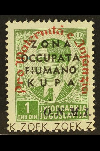 6745 FIUME & KUPA ZONE 1941 1d Green Maternity Fund OVERPRINT IN RED Variety, Sassone 40, Fine Never Hinged Mint, Very F - Unclassified