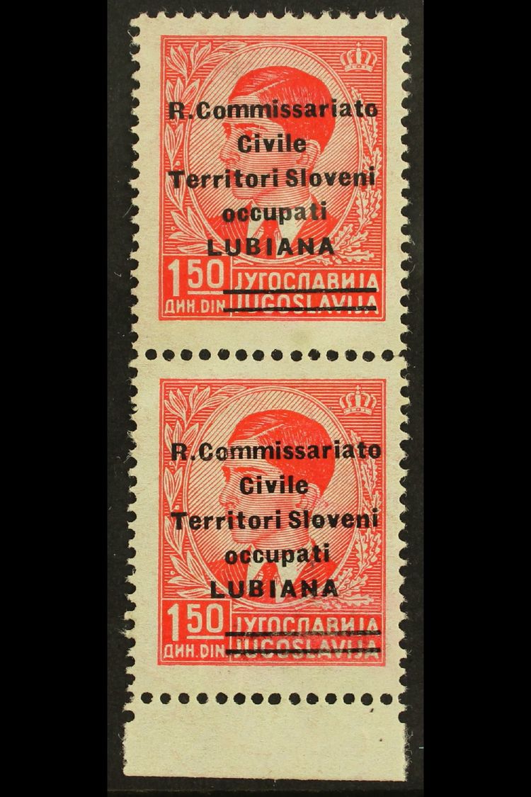 6752 LUBIANA 1941 1.50d Scarlet Overprint With Two Bars Showing OFFSET Of The Overprint On Back (Sassone 34d, SG 39 Var) - Unclassified