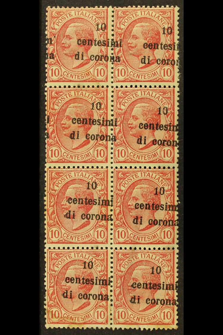 6762 TRENTINO & TRIESTE 1919 10c Di Corona On 10c, Var "oblique Ovpt", Sass 4u, Mint Block Of 8, Some Tone Spots. Cat &e - Unclassified