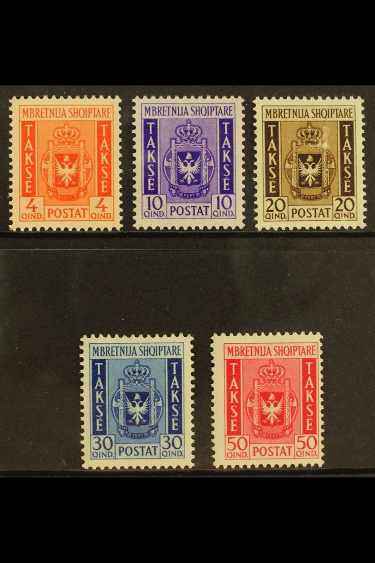 6773 ALBANIA POSTAGE DUES 1940 Complete Set (Sassone 1/5, Michel 35/39, SG D373/77), Very Fine Mint, Fresh. (5 Stamps) F - Other & Unclassified