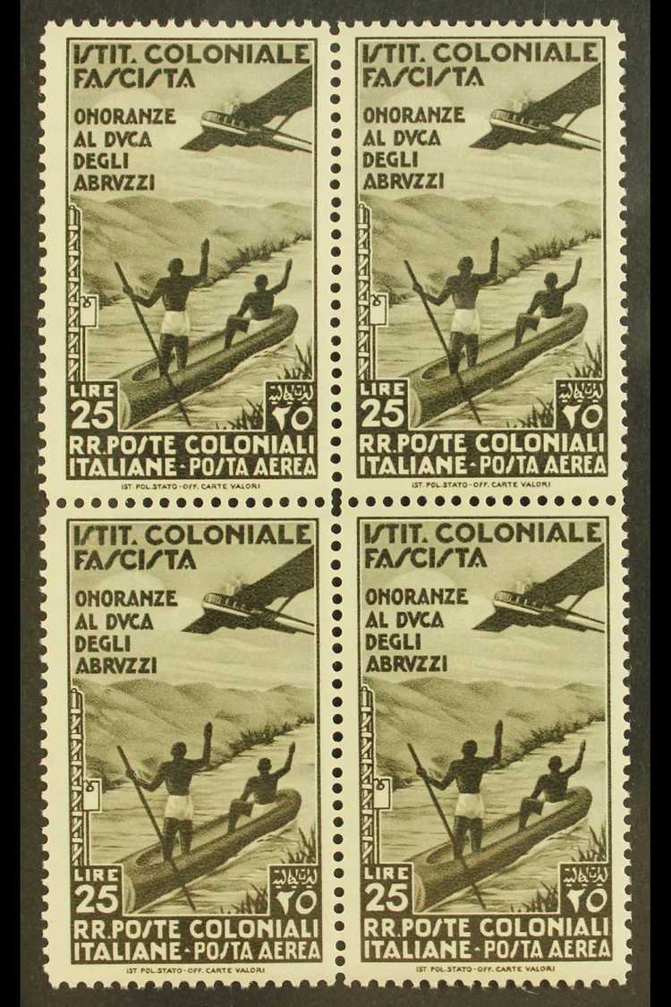 6778 GENERAL ISSUES 1934 25L Olive-black Air Duke Of The Abruzzi (Sassone 30, SG 75), Very Fine Never Hinged Mint BLOCK - Other & Unclassified