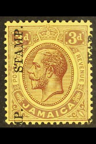 6806 1917 3d Purple On Yellow, "War Stamp" Variety "Opt Sideways, Reading Up", SG 75d, Very Fine Mint. Scarce Stamp. Ex - Jamaica (...-1961)