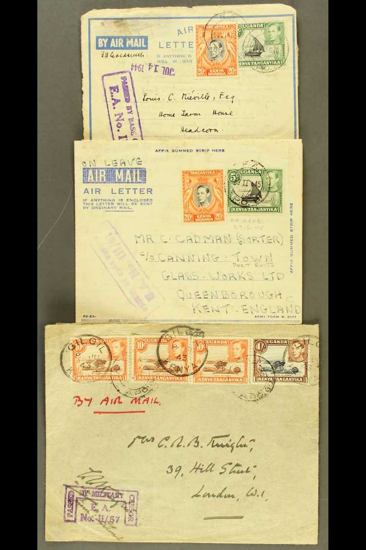 6862 1943-1945 One Cover And Two Air Letters Bearing KGVI Pictorial Issues, All With "E.A." Censor Cachets. One Letter M - Vide