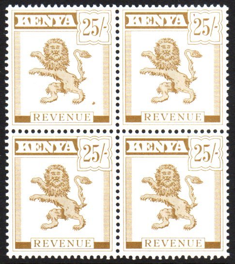 6867 KENYA - REVENUES 1963 25s Brown "Lion",  Barefoot 29, Superb NHM Block Of Four. For More Images, Please Visit Http: - Vide