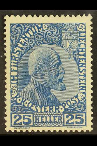 6938 1915 25h Johann II Dark Cobalt On Normal Paper, Mi 3ya, Very Fine Lightly Hinged Mint. Cat &euro;600 (£450) For Mor - Other & Unclassified