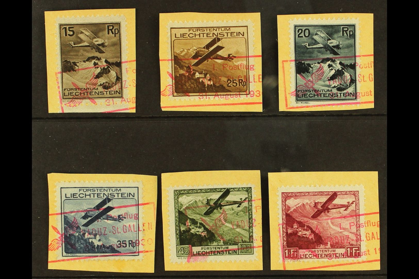 6939 1930 Air Complete Set (Michel 108/13, SG 110/15), Very Fine Used All On Pieces Tied By Red Boxed "I. Postflug / Vad - Other & Unclassified