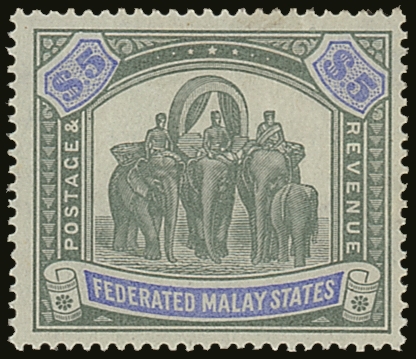 6985 FEDERATED MALAY STATES 1900 $5 Green And Pale Ultramarine, Wmk CC, Elephants, SG 25a, Very Fine And Fresh Mint. For - Other & Unclassified