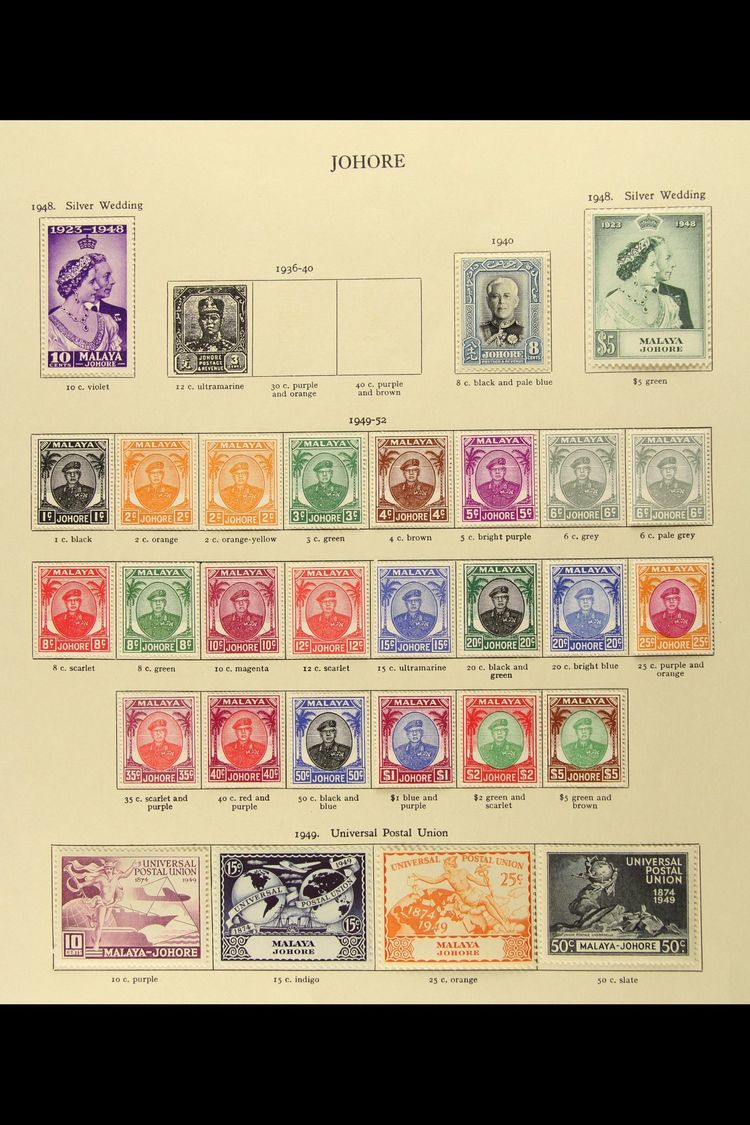6994 JOHORE 1940-1971 VERY FINE MINT Collection On Printed Leaves. A COMPLETE RUN, SG 130/81. Lovely! (60 Stamps) For Mo - Other & Unclassified