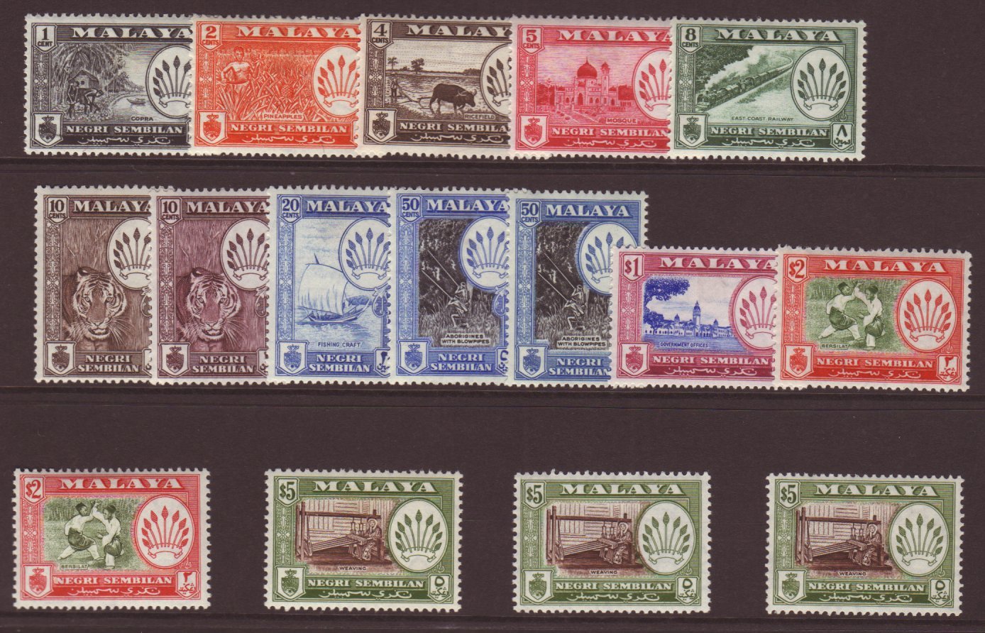 7003 NEGRI SEMBILAN 1957-63 Pictorial Set Inc ALL Perf & Shade Varieties, SG 68/79, Very Fine Mint (16 Stamps) For More - Other & Unclassified