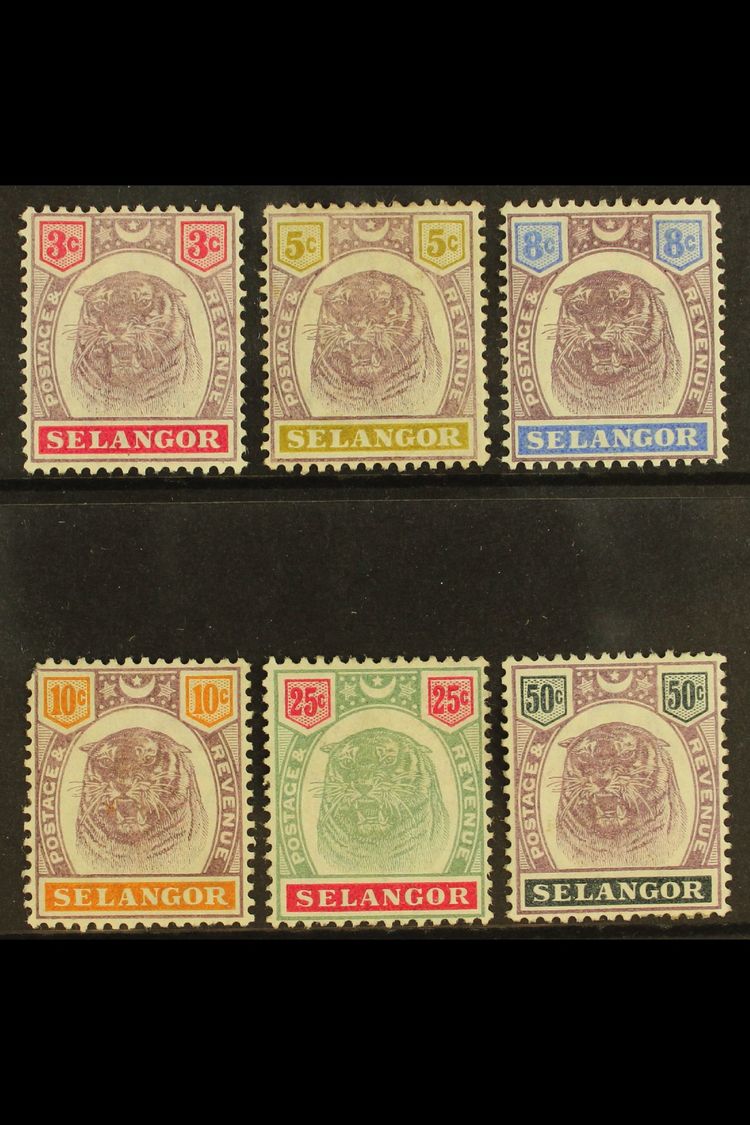 7019 SELANGOR 1895 3c To 50c Dull Purple And Greenish Black, Tigers, SG 54/9, Fresh Mint, Small Faults. Cat £264. (6 Sta - Other & Unclassified