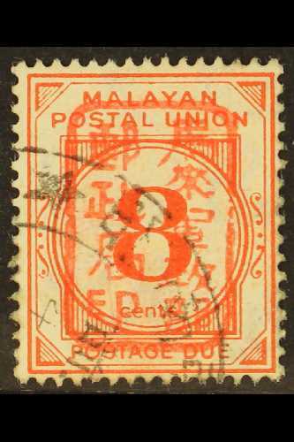 7031 POSTAGE DUES 1942 8c Scarlet With RED Single Frame Chop Overprint, SG JD24a, Very Fine Used. For More Images, Pleas - Other & Unclassified