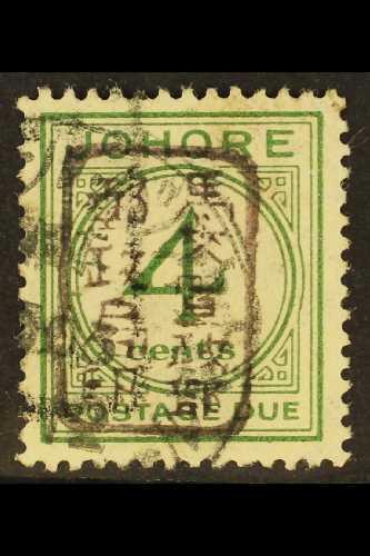 7038 POSTAGE DUES JOHORE 1943 4c Green With Brown Single Line Chop, SG JD2, Very Fine Used. For More Images, Please Visi - Other & Unclassified