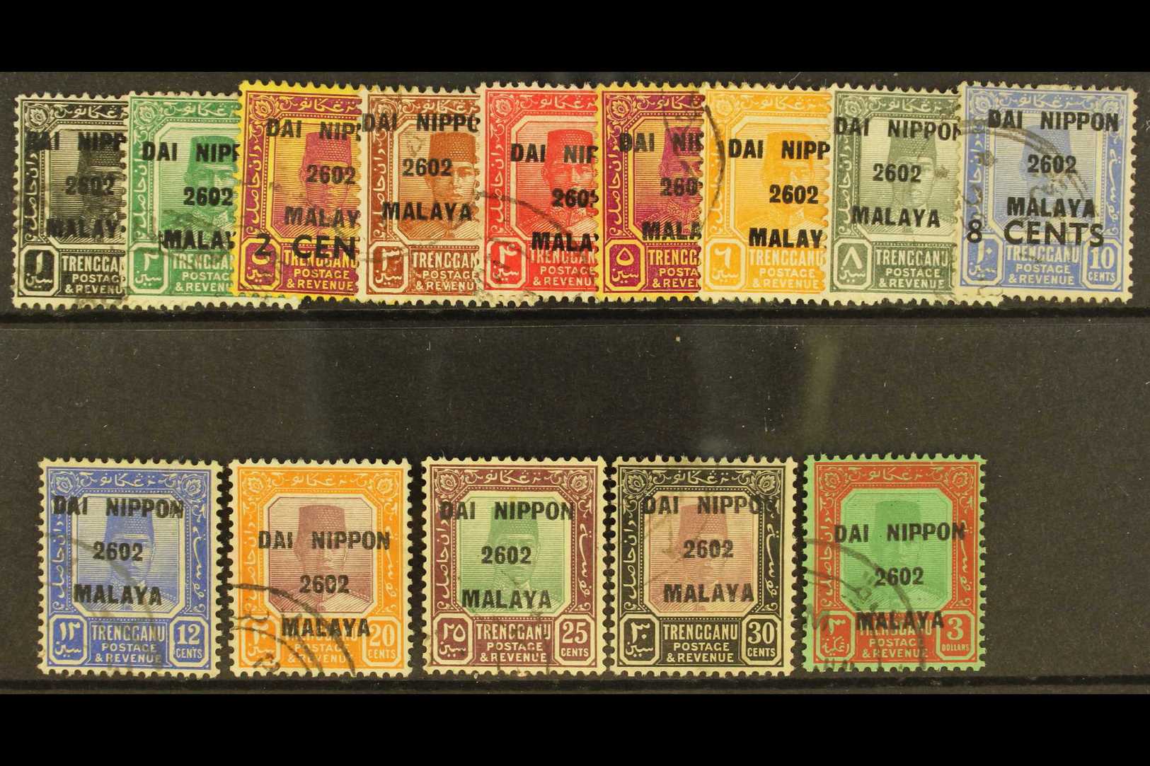 7041 TRENGGANU 1942 "Dai Nippon 2602 Malaya" Overprint Set To $3 Complete, SG J119/32, Very Fine Used. Scarce Set.  (14 - Other & Unclassified