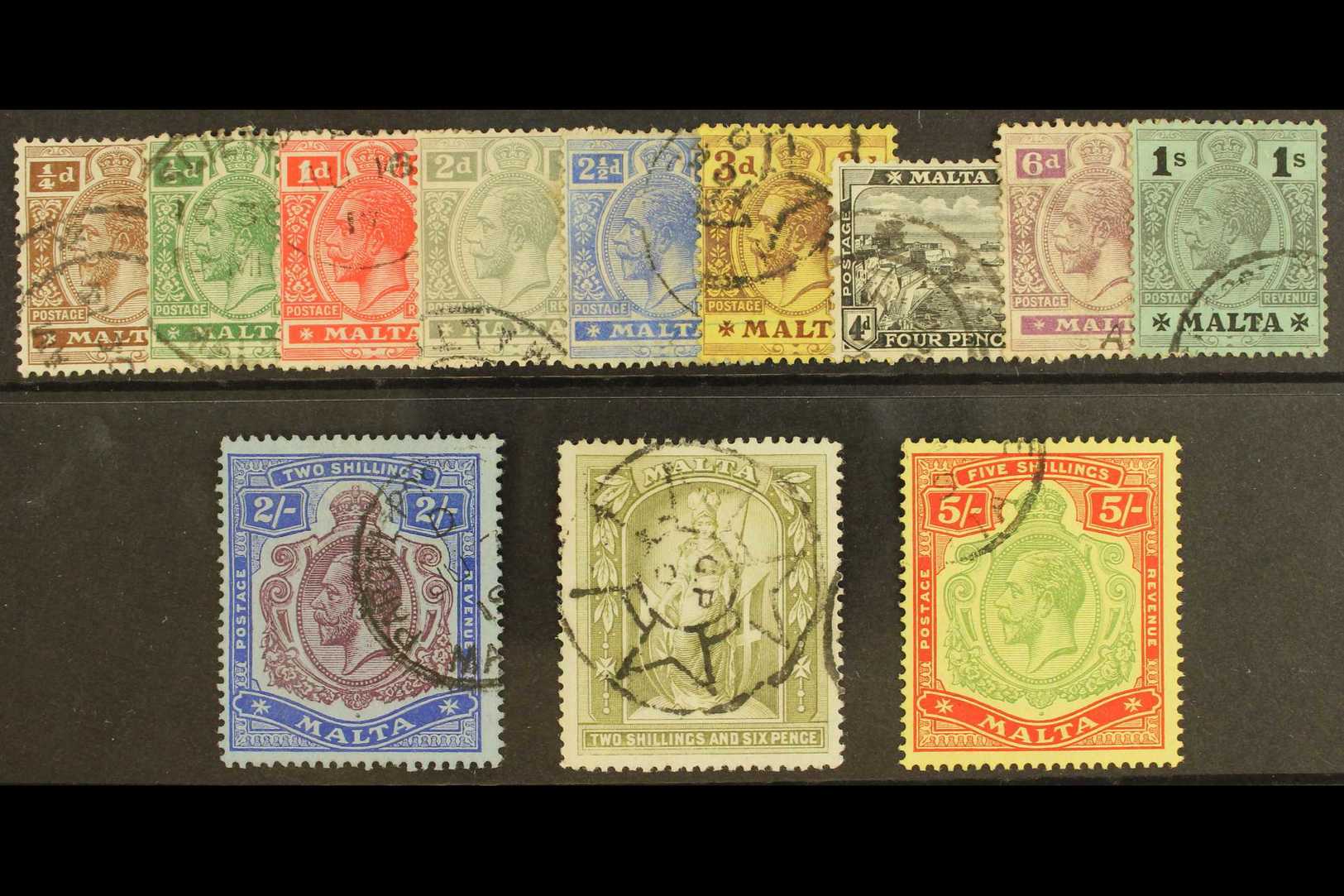 7050 1914 - 21 Geo V Set To 5s Complete, Wmk MCA, SG 68/88, Very Fine Used. (12 Stamps) For More Images, Please Visit Ht - Malta (...-1964)