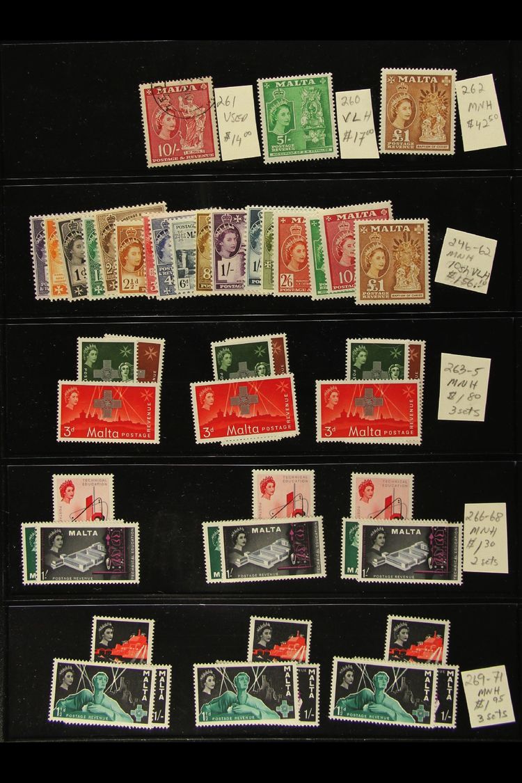7058 1949-85 EXTENSIVE COLLECTION Includes 1956-58 Complete Defin Set NHM, Plus Additional 10s Mint, £1 NHM, And The Set - Malta (...-1964)
