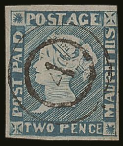 7065 1848-59 2d Blue Intermediate Impression, SG 14, Very Fine Used With 3 Good Margins (4th Just Brushing At Upper Righ - Mauritius (...-1967)