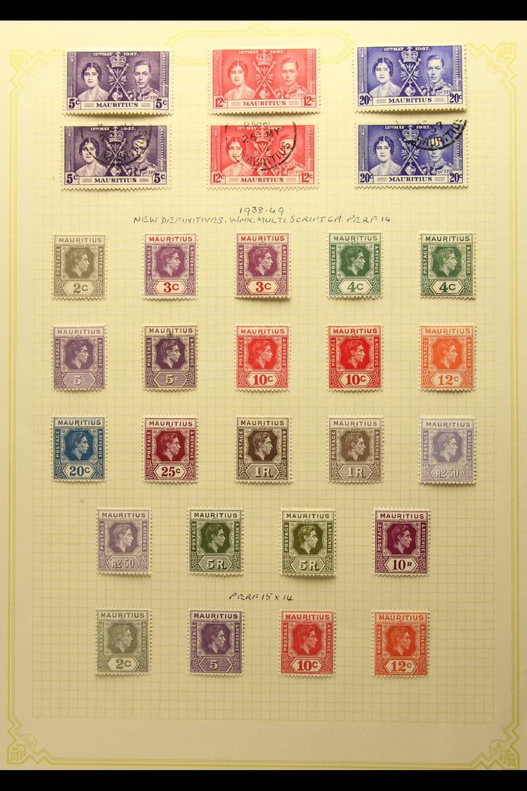 7095 1937-50 Mostly Fine Mint Collection, Incl. 1938-49 KGVI Defins With Additional Papers And P.15x14 Printings, 1948 R - Mauritius (...-1967)