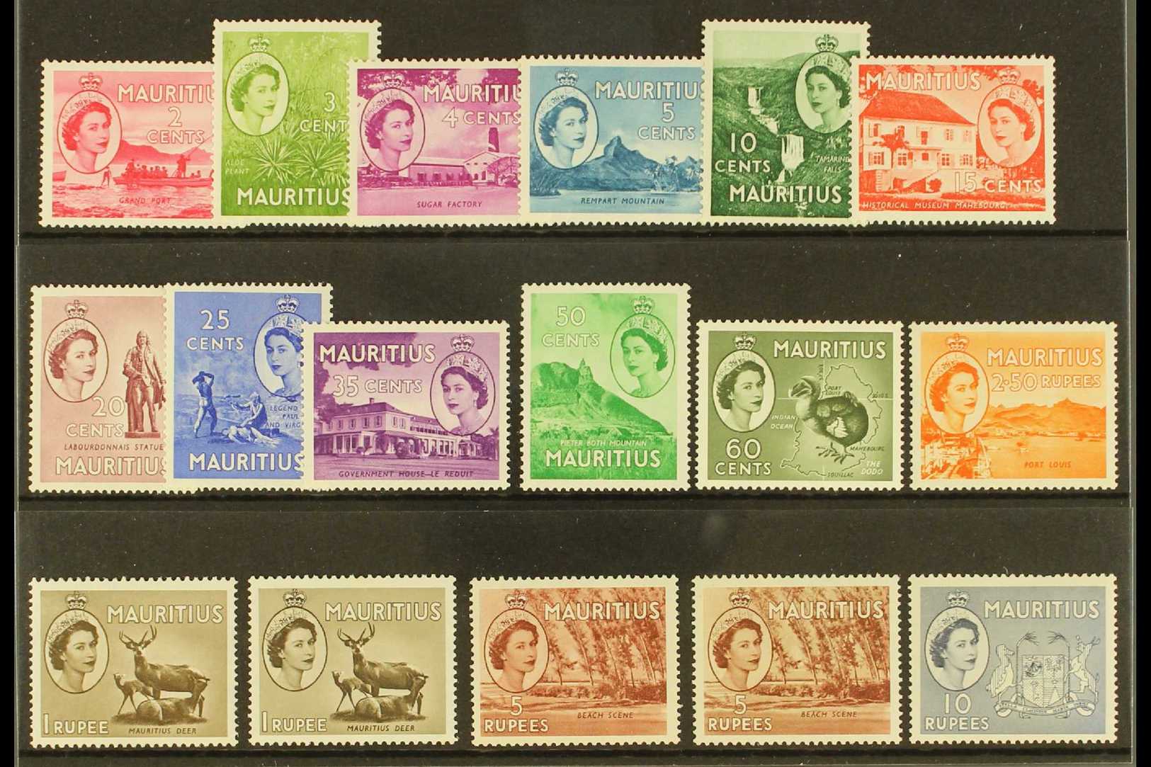 7097 1953 1953-58 Pictorial Definitive Set Plus Listed 1r & 5r Shades, SG 293/306, Never Hinged Mint (17 Stamps) For Mor - Mauritius (...-1967)