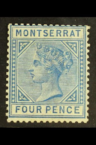 7109 1884-85 4d Blue Watermark Crown CA, SG 11, Mint With Tiny Thin. Fresh ,attractive And Scarce! For More Images, Plea - Montserrat