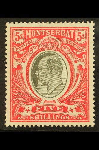 7110 1903 KEVII 5s Black And Scarlet, Wmk Crown CC, SG 23, Very Fine Lightly Hinged Mint. For More Images, Please Visit - Montserrat