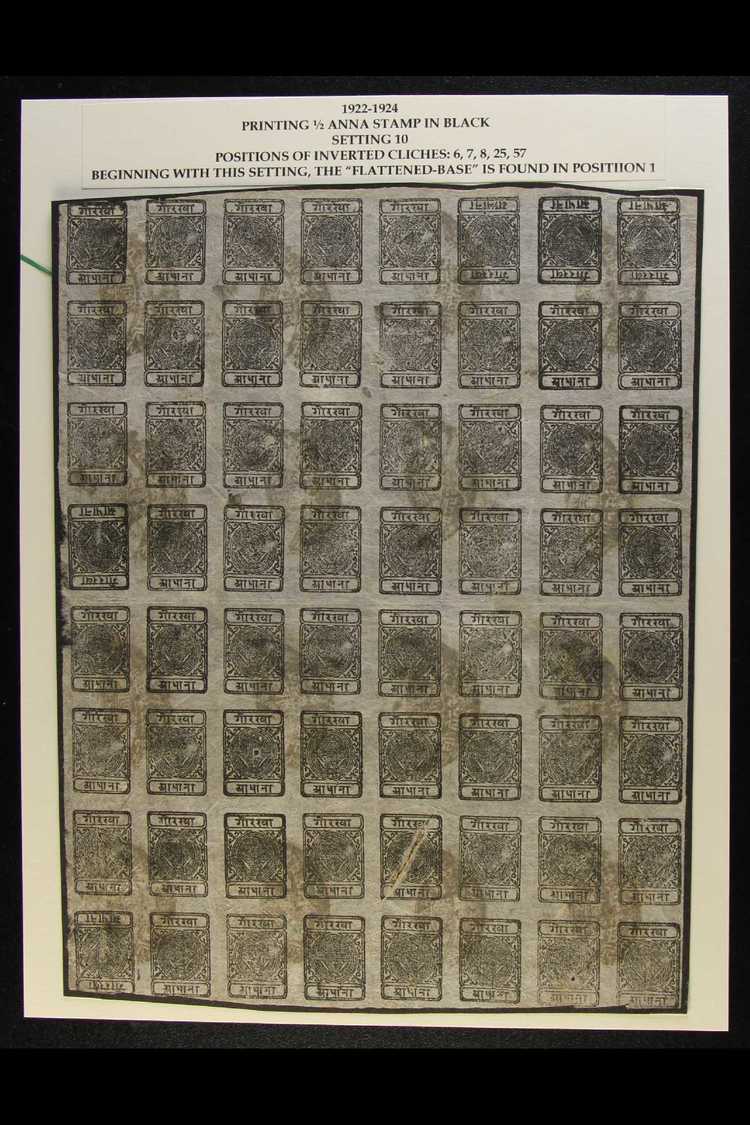 7147 1917-30 ½a Black Imperf (SG 34, Scott 10, Hellrigl 33), Setting 10, A COMPLETE SHEET OF 64 With 5 Inverted Cliches - Nepal