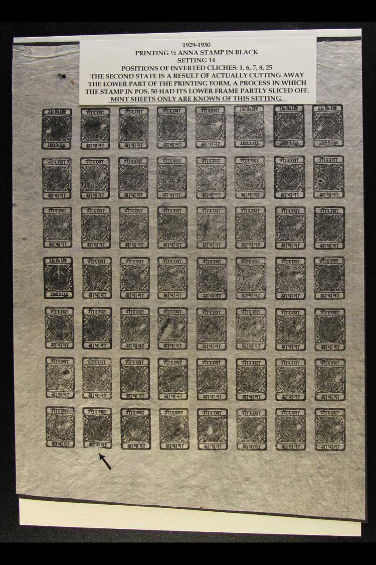 7148 1917-30 ½a Black Imperf (SG 34, Scott 10, Hellrigl 33), Setting 14 (second State), A COMPLETE SHEET OF 56 With 5 In - Nepal