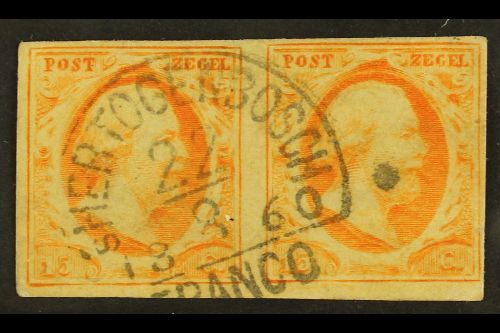7163 1852 15c Orange- Yellow Pair Cancelled By Very Fine "s'-HERTOGENBOSCH" Halfround Type C Pmk With 4 Small Margins. S - Other & Unclassified