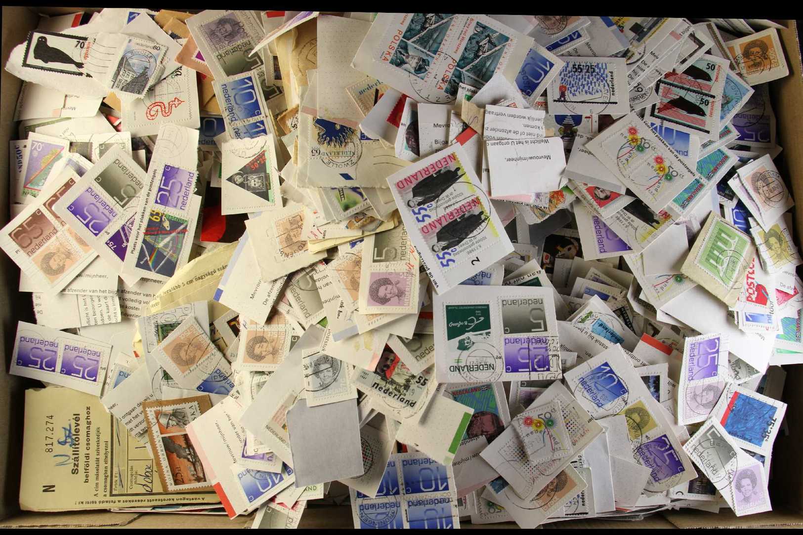 7171 1980's/90's OFFICE CLIPPINGS A Huge Quantity Of Fine/very Fine Used Stamps On Pieces, Filling A Large Carton. Looks - Other & Unclassified