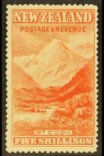 7219 1898 (no Wmk, Perf 12-16) 5s Vermilion "Mount Cook", SG 259, Very Fine Mint. For More Images, Please Visit Http://w - Other & Unclassified