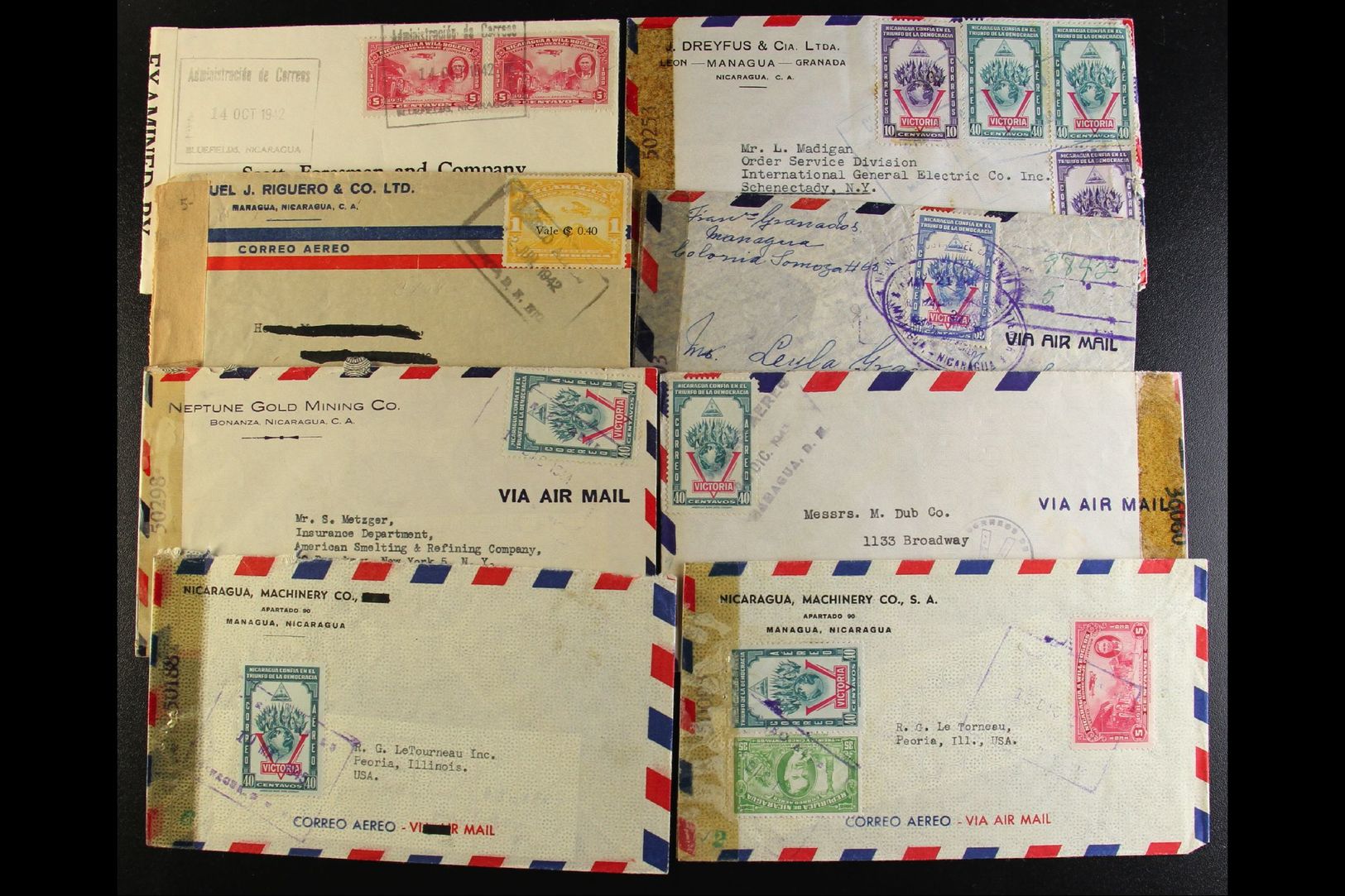 7253 1942-1945 CENSORED COVERS. An Interesting Group Of Commercial Censor Covers Addressed To USA Mostly With Multiple F - Nicaragua
